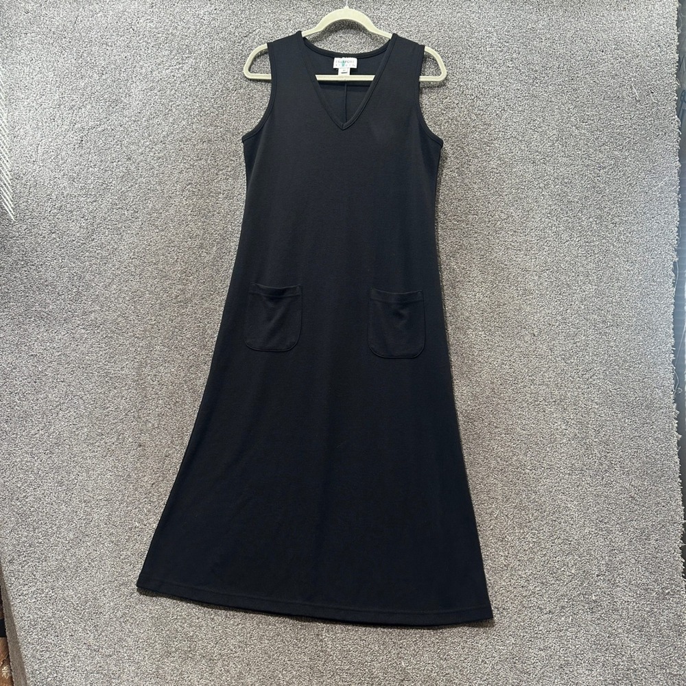 Freeport‎ Studio Midi Dress Small Petite Black Ponte Sleeveless V Neck Pockets
